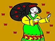Jouer à Little girl wearing beautiful kimono coloring