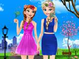 Jouer &agrave; Elsa and anna spring dress up