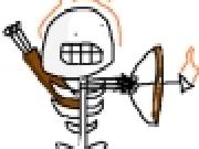 Jouer à Bad game featureing a Skeleton who is on fire shooting arrows at wooden ships.