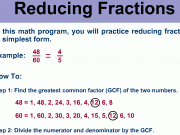 Jouer à Reducing Fractions